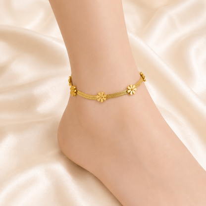 Floral Herringbone Anklet