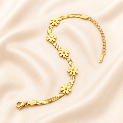Floral Herringbone Anklet