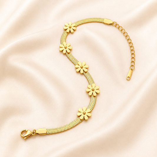 Floral Herringbone Anklet