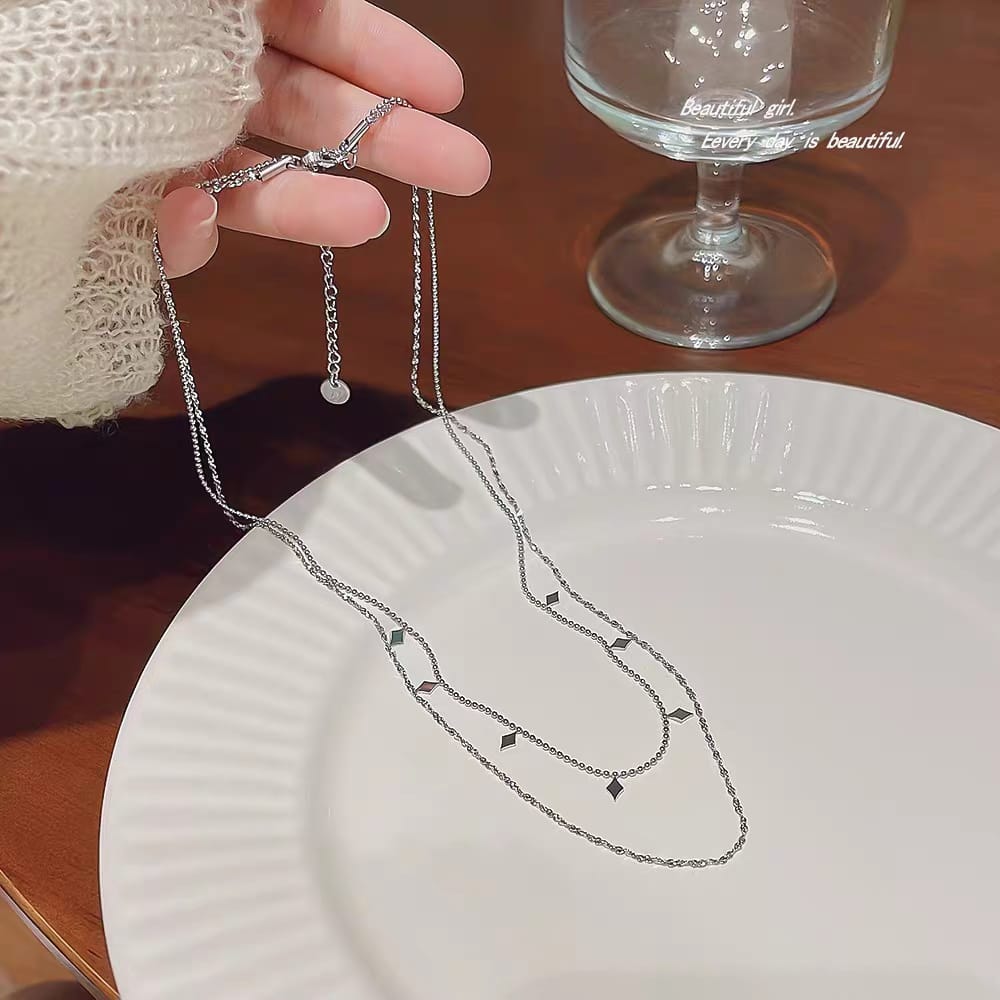 Celeste Double Layer Silver Necklace
